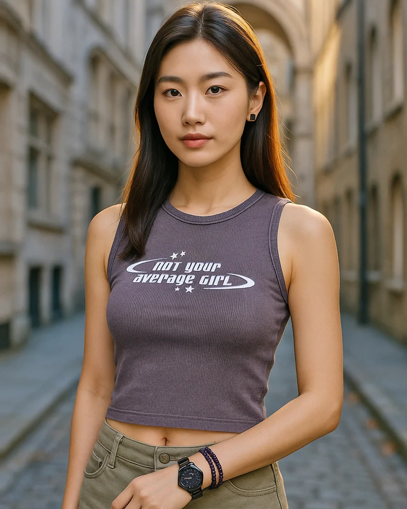 بيواكوف بلوزة نسائية بدون أكمام بقصة ضيقة وغسيل وطباعة بنفسجية